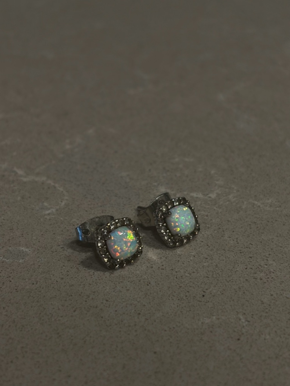 7.0mm 925 Sterling Silver Real Opal Square Stud Earrings with Crystal Setting - Picture 4 of 6